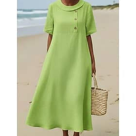 Damen Midikleid Sommerkleid A Linie Kleid Urlaub Lässig Boho Strand Ferien Sommerkleid Lässiger Schnitt Einfach Kurzarm Revers Weiß Orange Grün Sommer