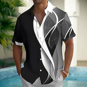 Men's Gradient Waves Abstract Art Shirt Summer Shirt Button Up Shirt Short Sleeve Business Casual Outdoor Vacation Dailywear Summer Spring Turndown 3D Print Co