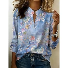 Damen Hemd Blumen Grafik Vintage Stilvoll Langarm Peter Pan Kragen Normale Oberteile Täglich Ferien Ausgehen Blau Weiß Purpur Sommer Frühling