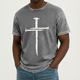 Maglietta T-Shirt Uomo Bibbia Croce Gesù Maglietta Lavaggio Minerale Maniche Corte Maglietta Lavaggio Acido Collo A Giro Camicia Religiosa Vintage Retro Casual