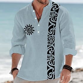 Homme polynésien Ethnique Totem solaire Chemise Chemise Boutonnée Chemise Henley manche longue Vintage Rétro Tribal Occasionnel Vacances Été Printemps Col mand