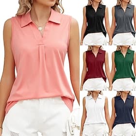 Women's Solid Colored Athletic Shirt Golf Polo Shirt Tank Top Tennis Shirt Sleeveless Elastic Sweat-Wicking Breathable Tennis Golf Pickleball Turndown V Neck T