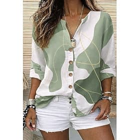 Dames Overhemd Tuniek Zomer tops Knop Grafisch Geometrisch Abstract Vakantie Dagelijks Lange mouw V-hals Lange tops Dagelijks Feestdagen Uitgaan blauw Paars Gr