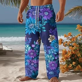Per uomo Stampa Floreale Fiori tropicali Pantaloni Pantaloni Larghi Pantaloni casual Misura del girovita medio Hawaiano All'aperto Vacanza Abbigliamento mare C