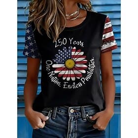 American Independence Day Women's T Shirt Print Graphic Flag American Flag Vintage Stylish Classic Short Sleeve Crew Neck Regular Tops Daily Black Summer Sprin