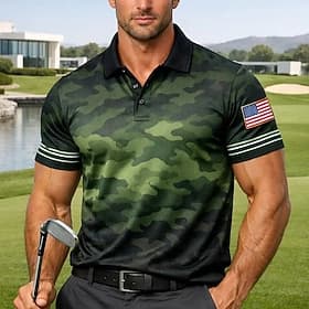 4th of July 2026 250th Men's Camouflage Golf Sports Polo Shirts Short Sleeve Polo Shirts Collared Shirts Casual Athleisure Buttons Summer Spring Blue Green Arm