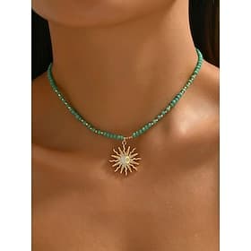 Collier pendentif soleil bohème pour femme – en alliage et perles, disponible en plusieurs couleurs, idéal pour un look décontracté et des vacances à la plage