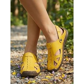 Sandales d'extérieur jaunes pour femmes – chaussures d'été confortables et respirantes en cuir antimicrobien, idéales pour la marche, les vacances, le jardinag