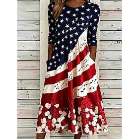 Amerikaanse onafhankelijkheidsdag Dames Halflange jurk Hemdjurk Vakantie Feest Casual Dagelijks Zomerjurk Lente Jurk Normale pasvorm Amerikaanse vlag 3/4 mouw