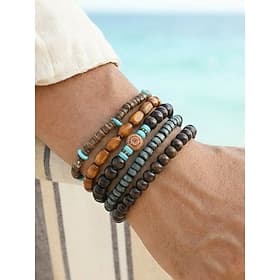 Ensemble de bracelets bohèmes empilables pour homme, composé de perles de bois, bracelet ethnique tribal multicouche avec accents turquoise, bijoux faits main