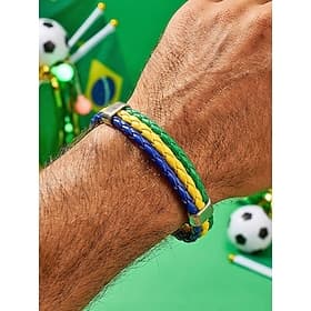 Pulseira masculina trançada em couro sintético em várias cores, inspirada na bandeira do time, ideal para jogos de futebol, torcedores, demonstração de espírit