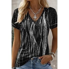 Women's T Shirt Funny Humor Quotes Graphic Abstract Vintage Stylish Casual Short Sleeve V Neck Regular Tops Daily Going out Weekend Silver black / silver Black