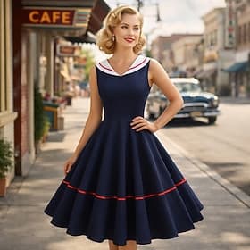 Années 1950 Rétro Vintage Mi-long Robe Rockabilly Robe Évasée Sans manches Couleur Unie Déguisement Femmes Carnaval Mascarade Bal de promo Soirée Fête de fianç