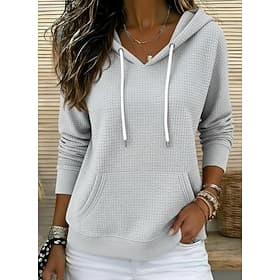 Mujer Chaquetas texturizadas Pullover Sudaderas Plano Moda Clásico Moderno Manga Larga Con Capucha Tops regulares Calle Uso Diario Negro Blanco Rosa Rojo Gris