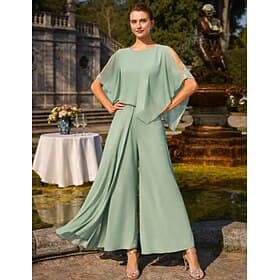 Jumpsuits Ankle Length Mother of the Bride Dress Sleeveless Scoop Neck Elegant Party Formal Wedding Guest Chiffon with Beading