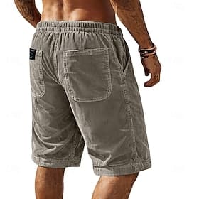 Men's Shorts Casual Shorts Corduroy Shorts Pocket Elastic Waist Plain Comfort Breathable Knee Length Outdoor Vacation Daily Wear Fashion Streetwear Blue Black