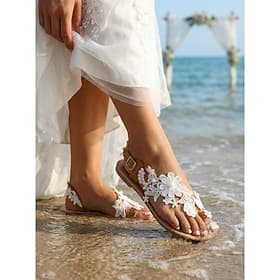 Weiße, flache Damensandalen für Bräute – elegante Strandhochzeitsschuhe