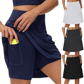 Women's Solid Colored Casual Skirt Tennis Skirts with Shorts Side Pockets Quick Dry Tennis Golf Pickleball Skort Dark Grey Black White Tennis Clothing