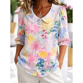 Women's Shirt Vintage Stylish 3/4 Length Sleeve Peter Pan Collar Regular Tops Daily Work Holiday Blue Pink Purple Green Summer Spring