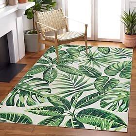 Tapis tropical à motif de feuilles, imitation cachemire doux à poils courts, lavable, antidérapant, vert botanique, pour intérieur et extérieur, salon, chambre