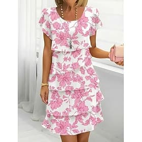 Femmes Mini Robe Robe Décontractée Robe en Chiffon Robe Fleurie Robes Péplum Élégant Mode Moderne Extérieur Vacances Sortir Coupe régulière Fleuri Manche Court