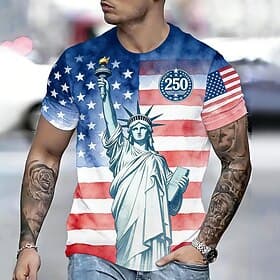 4. Juli 2026 250. Gedenktag Herren 3D-Druck US-Flagge Rundhals Kurzarm T-Shirt Alltag Straße