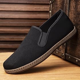 Men's Black Canvas Slip-On Casual Loafers Lightweight Comfort Walking Shoes for Daily Wear, Travel, Driving, Office, Weekend Outfits, Outdoor Leisure and Relax