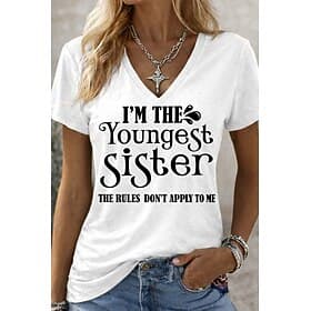 Women's T Shirt Funny Humor Quotes Stylish Classic Casual Short Sleeve V Neck Regular Tops Daily Going out Weekend White White 2 White 3 Summer Spring Fall Win