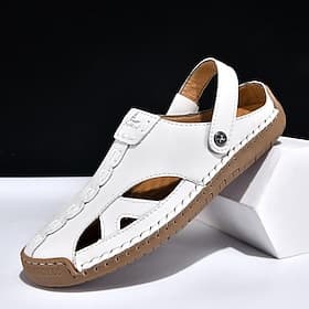 Men's White Faux Leather Sandals – Summer Casual Footwear, Adjustable Strap, Outdoor Resort Vacation Shoes