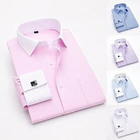 Men's Shirt Dress Shirt French Cuff Shirt Blue Yellow Pink Purple Long Sleeve Collar Wedding Business Smart Casual Clothing Apparel