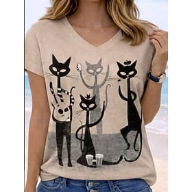 Women's T Shirt Print Graphic Animal Letter Stylish Classic Casual Short Sleeve V Neck Regular Tops Casual Daily White Red Green Summer Spring