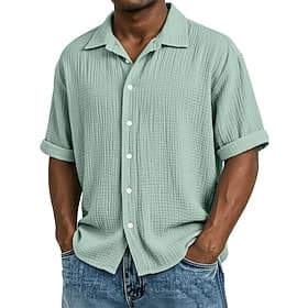 Homme Chemise Chemise en lin Chemise d'été Tenue de plage Chemise Boutonnée Couleur Unie Occasionnel Vacances Bleu Noir Blanche Jaune Manche Courte Col Rabattu