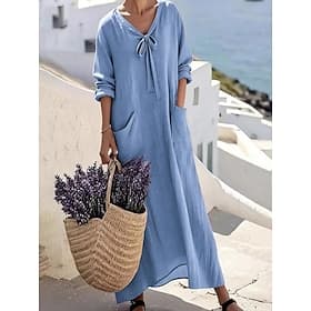 Women's Midi Dress Casual Dress Cotton Dress Elegant Fashion Modern Outdoor Vacation Going out Regular Fit Plain Short Sleeve V Neck Blue Red Purple Green Summ