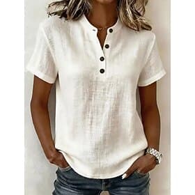 Women's T Shirt Henley Shirt Tee Top Buttons Fashion Casual Beach Sleeveless V Neck Regular Tops Casual Blue Black White Pink Summer