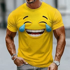 Men's Funny Emotes T Shirt Short Sleeve T shirt 3D Print Crew Neck Shirt Fashion Exaggerated Casual Daily Street Blue Yellow Red Summer Spring Clothing Apparel