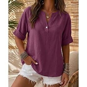 Femmes Chemise Hauts d'été Vacances Hauts Longs Occasionnel Bleu Noir Blanche Rose Claire Rouge Été Printemps