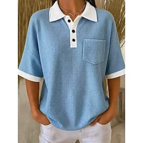Women's Waffle Shirt Summer Tops Pocket Buttons Solid Color Color Block Vintage Stylish Sleeveless Polo Collar Long Tops Casual Daily Outdoor Blue Summer Sprin