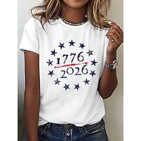 Amerikanischer Unabhängigkeitstag Damen T Shirt Druck Grafik Amerikanische Flagge Mode Stilvoll Klassisch Kurzarm Rundhalsausschnitt Normale Oberteile Lässig T