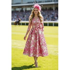 A-Line Ankle Length Cocktail Dresses Party Dresses Elegant Vintage Short Sleeve V Neck Wedding Formal Jacquard with Bow(s) Pocket