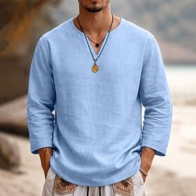 Homme T-shirt Manche 3/4 Col en V Printemps Été Été Printemps Uni Mode Designer Basique Flexible Pur Occasionnel Vacances Rue Bleu Ciel Noir Gris T-shirt haut