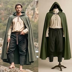 Sett Kostymer i middelalderstil Renessanse Kappe Drakter Fancy kostyme Vikinger Ranger Kostyme Herre Viking Halloween Karneval Ytelse LARP Ren Faire Voksne Som