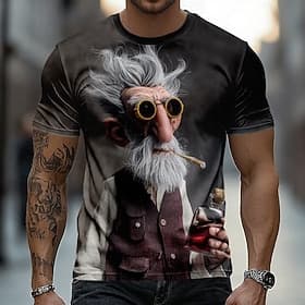 Men's Ombre Old Man T Shirt Short Sleeve T shirt 3D Print Crew Neck Shirt Funny Casual Daily Street Blue Black Red Summer Spring Clothing Apparel S M L XL 2XL