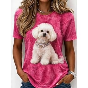 Damen T Shirt Druck Grafik Tiermotiv Katze Vintage Stilvoll Klassisch Kurzarm Rundhalsausschnitt Rundhals Lange Oberteile Lässig Täglich Wochenende Blau Rosa A