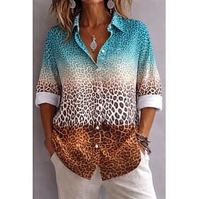 Damen Hemd Knöpfe Druck Ombre Grafik Leopard Elegant Vintage Tropisch Langarm Hemdkragen Normale Oberteile Täglich Arbeit Blau Orange Grün Sommer Frühling Herb