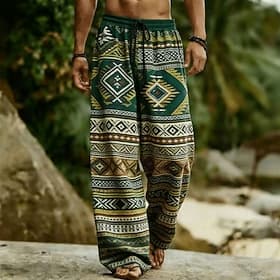 Per uomo Azteco Tribale Etnico Pantaloni Pantaloni casual Pantaloni Larghi Misura del girovita medio Boho Vintage Retrò Casa All'aperto Vacanza Coulisse elasti