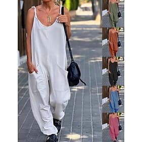 Damen Overall Aktiv Einfarbig Ärmellos Haremshose U-Ausschnitt Tasche Täglich Urlaub Lässiger Schnitt Schwarz Weiß Rosa Sommer