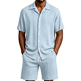Herren Zweiteilig Hemd Set Sommer-Set Und Shorts Set Einfach Lässig Täglich Urlaub Umlegekragen Kurzarm Sommer Frühling Mode Hawaiianisch Lässig Bekleidung