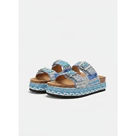 Damen-Plateau-Sandalen mit Perlenbesatz – Schlupfsandalen im Bohème-Stil für Strand, Festivals und Freizeitausflüge