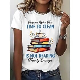Women's T Shirt Patchwork Print Letter Funny Slang Stylish Basic Classic Short Sleeve Crew Neck Regular Tops Daily Blue Ash Black White Pink Summer Spring