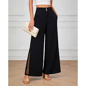 Damen Weites Bein Hose Freizeithose Sommerhose Elegant Mode Alltagstauglich Volle Länge Hohe Taille Einfarbig Einfach Spitze Weites Bein Elastischer Bund Komfo